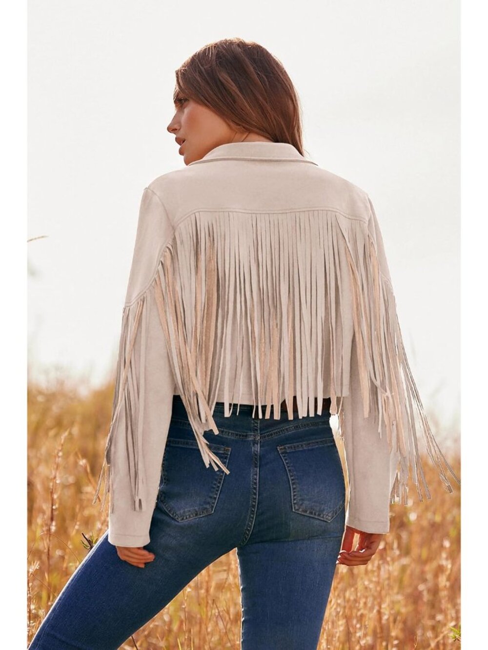 Women's Fringe Faux Suede Leather Jackets - Picture 9 of 9